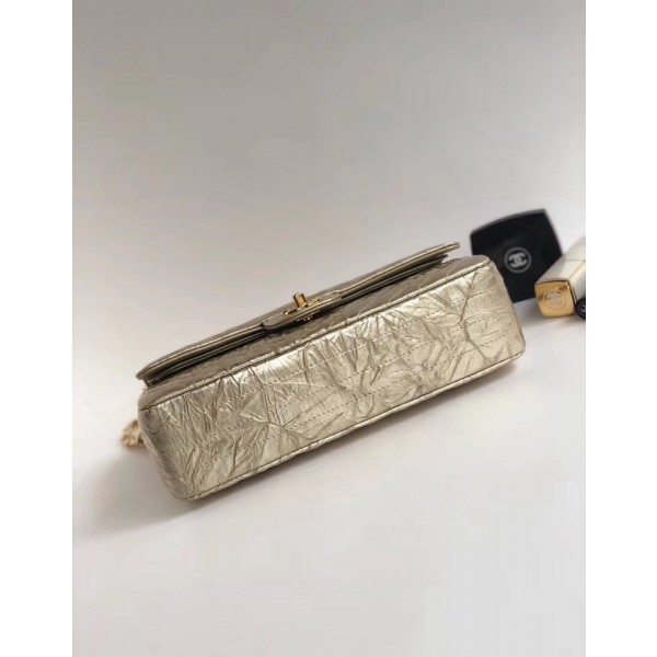 Chanel Aged Metallic Light Gold Calfskin Medium Classic Flap Bag 2018 Collection