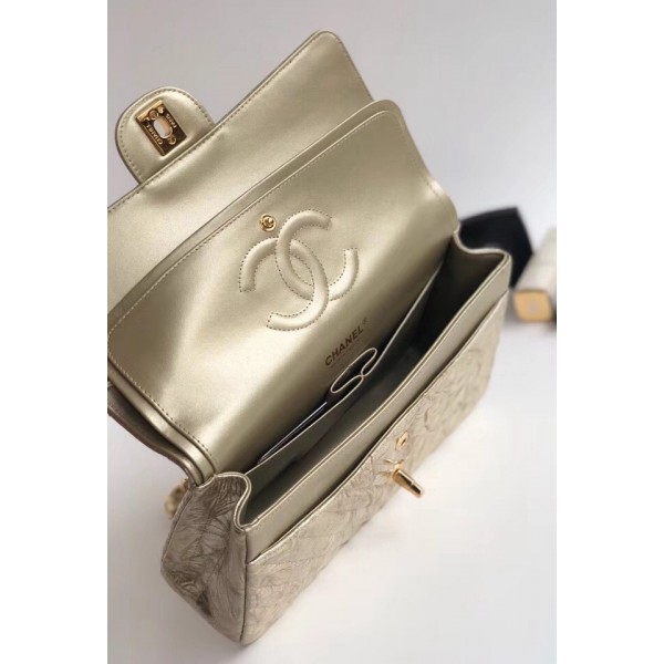 Chanel Aged Metallic Light Gold Calfskin Medium Classic Flap Bag 2018 Collection