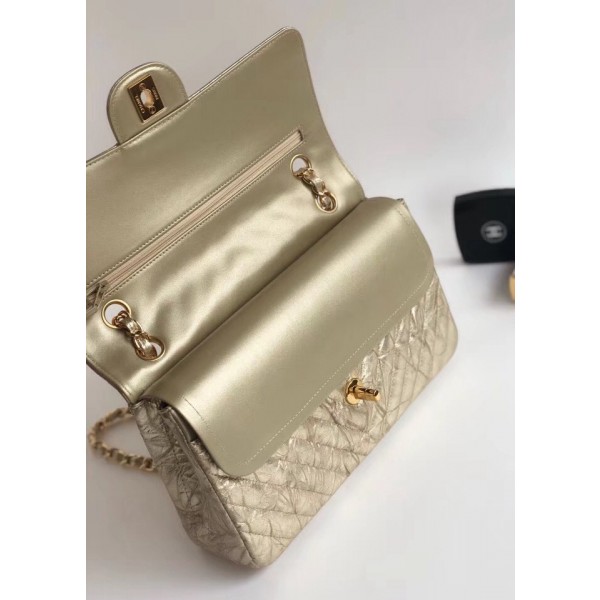 Chanel Aged Metallic Light Gold Calfskin Medium Classic Flap Bag 2018 Collection