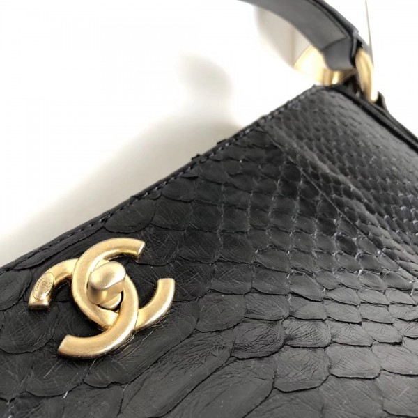 Chanel Button Up Python & Grosgrain Small Hobo Handbag A57573 Black 2018 Collection