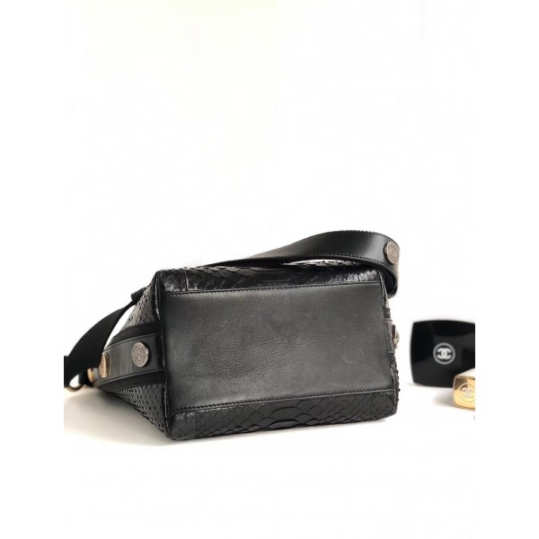 Chanel Button Up Python & Grosgrain Small Hobo Handbag A57573 Black 2018 Collection