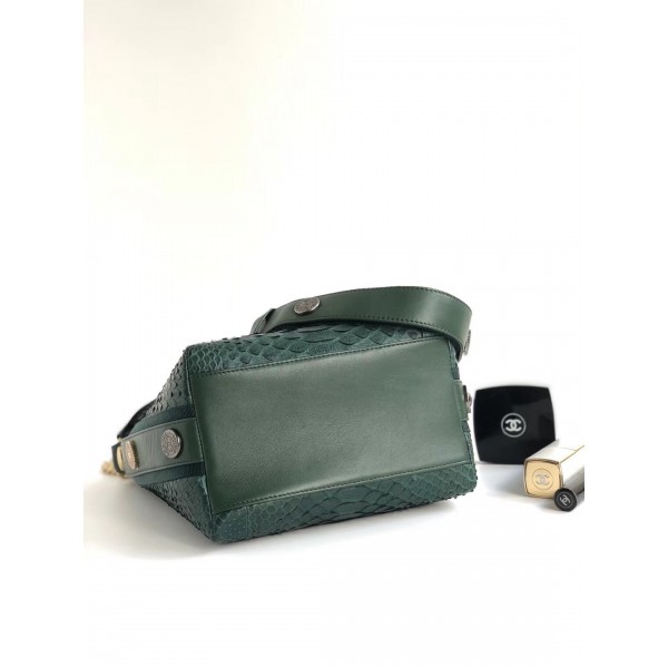 Chanel Button Up Python & Grosgrain Small Hobo Handbag A57573 Green 2018 Collection