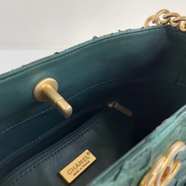 Chanel Button Up Python & Grosgrain Small Hobo Handbag A57573 Green 2018 Collection