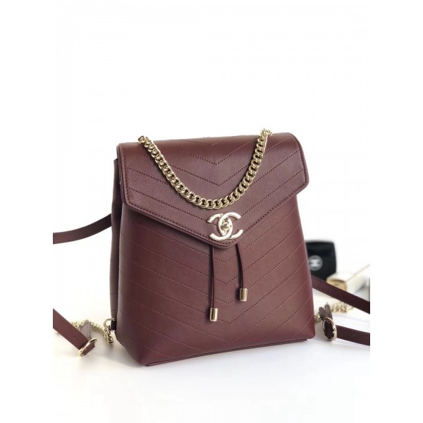 Chanel Coco Chevron Calfskin Backpack A57555 Burberrygundy 2018 Collection