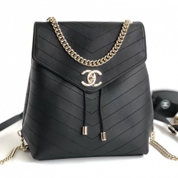 Chanel Coco Chevron Calfskin Backpack A57555 Black 2018 Collection