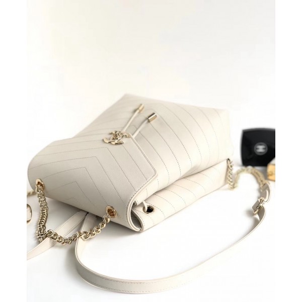 Chanel Coco Chevron Calfskin Backpack A57555 White 2018 Collection
