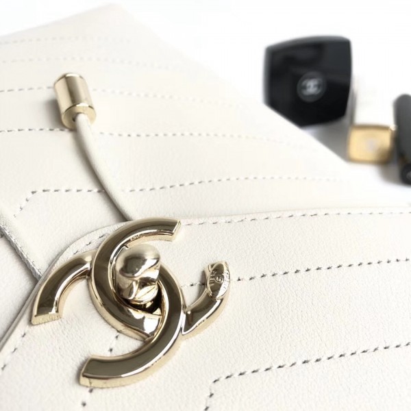Chanel Coco Chevron Calfskin Backpack A57555 White 2018 Collection