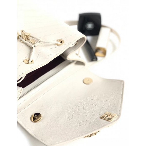Chanel Coco Chevron Calfskin Backpack A57555 White 2018 Collection