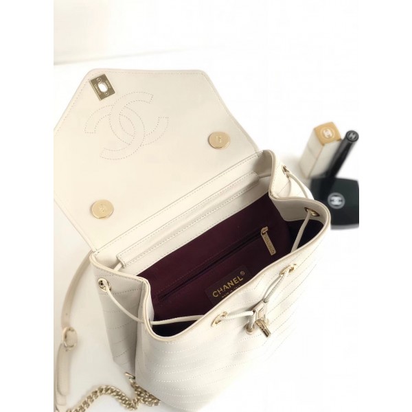 Chanel Coco Chevron Calfskin Backpack A57555 White 2018 Collection