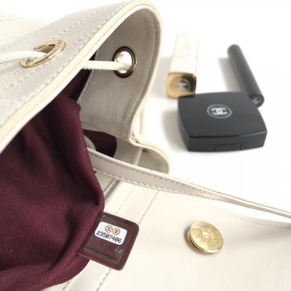 Chanel Coco Chevron Calfskin Backpack A57555 White 2018 Collection