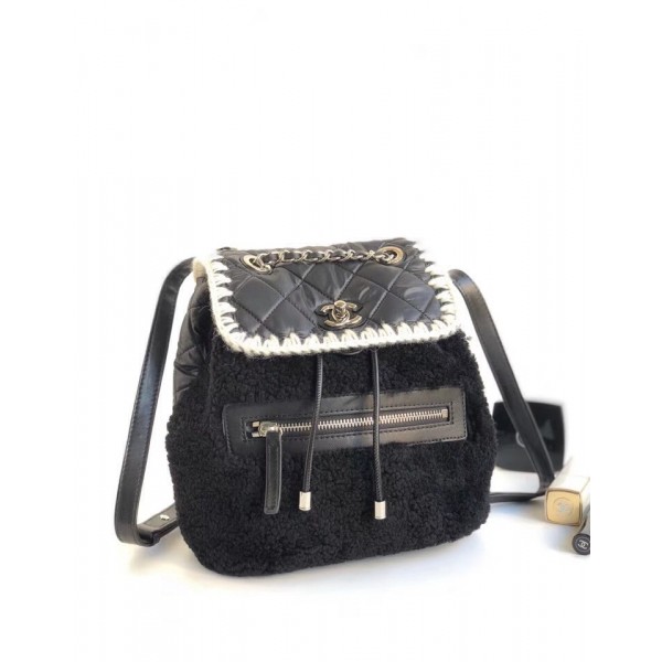 Chanel Shearling/Nylone/Calfskin Ccoco Neige Backpack A57580 Black 2018 Collection