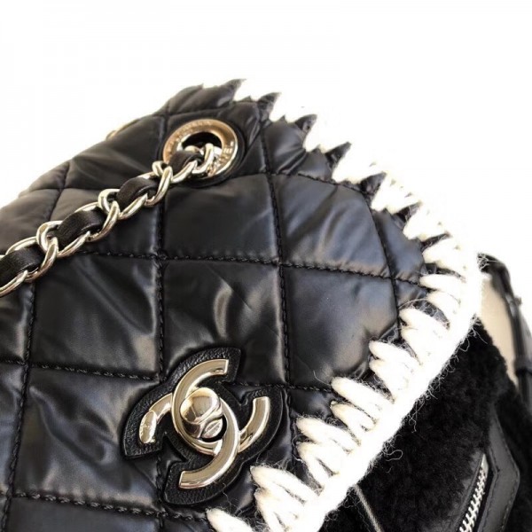 Chanel Shearling/Nylone/Calfskin Ccoco Neige Backpack A57580 Black 2018 Collection