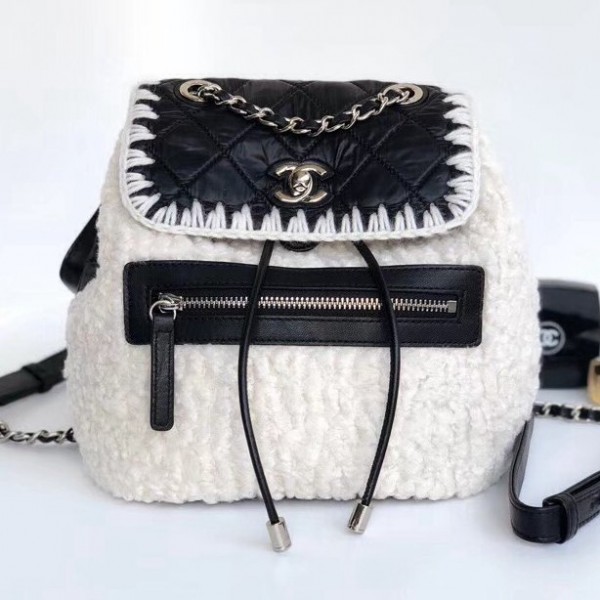 Chanel Shearling/Nylone/Calfskin Ccoco Neige Backpack A57580 Black/White 2018 Collection