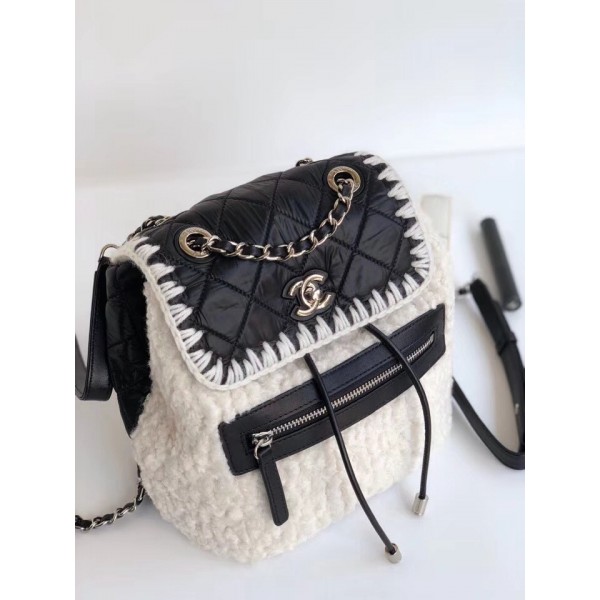 Chanel Shearling/Nylone/Calfskin Ccoco Neige Backpack A57580 Black/White 2018 Collection