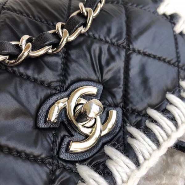 Chanel Shearling/Nylone/Calfskin Ccoco Neige Backpack A57580 Black/White 2018 Collection