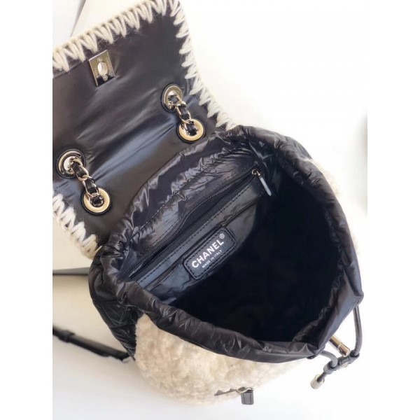 Chanel Shearling/Nylone/Calfskin Ccoco Neige Backpack A57580 Black/White 2018 Collection