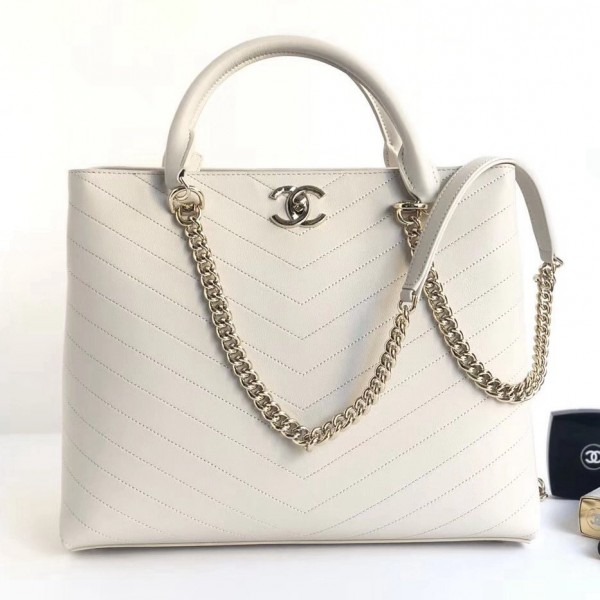 Chanel Coco Chevron Calfskin Large Shopping Bag A57553 White 2018 Collection