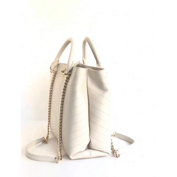 Chanel Coco Chevron Calfskin Large Shopping Bag A57553 White 2018 Collection