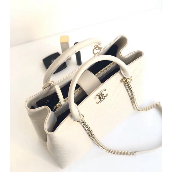 Chanel Coco Chevron Calfskin Large Shopping Bag A57553 White 2018 Collection