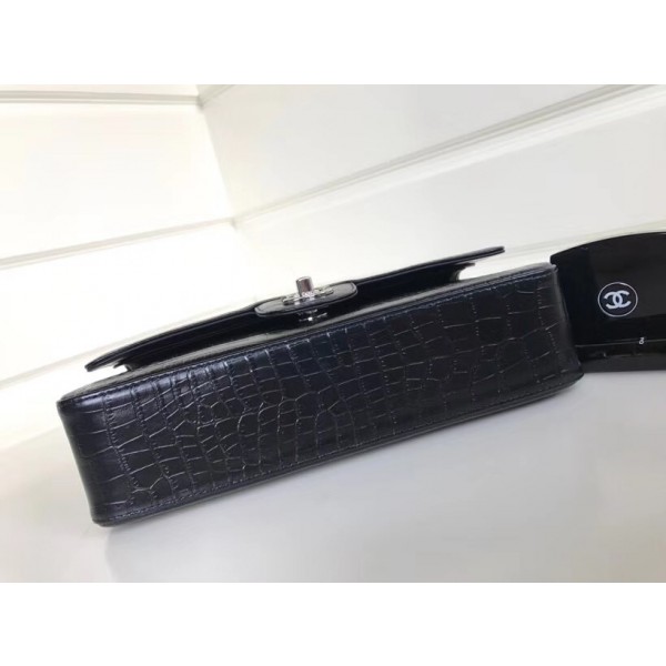Chanel Alligator Textured Pattern Classic Flap Bag A01112 Black 2018