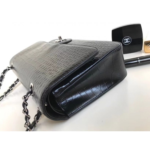 Chanel Alligator Textured Pattern Classic Flap Bag A01112 Black 2018