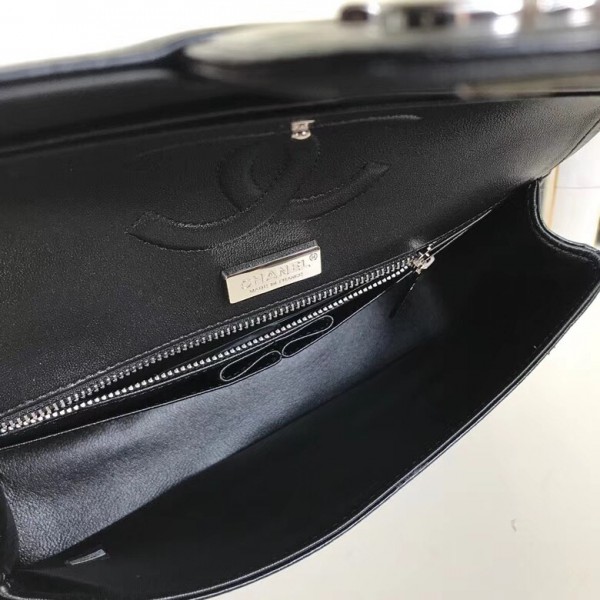 Chanel Alligator Textured Pattern Classic Flap Bag A01112 Black 2018