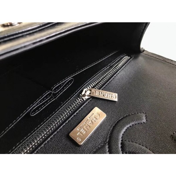Chanel Alligator Textured Pattern Classic Flap Bag A01112 Black 2018