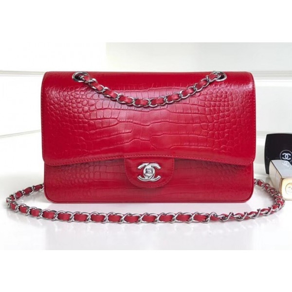 Chanel Alligator Textured Pattern Classic Flap Bag A01112 Red 2018