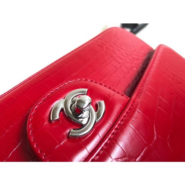 Chanel Alligator Textured Pattern Classic Flap Bag A01112 Red 2018