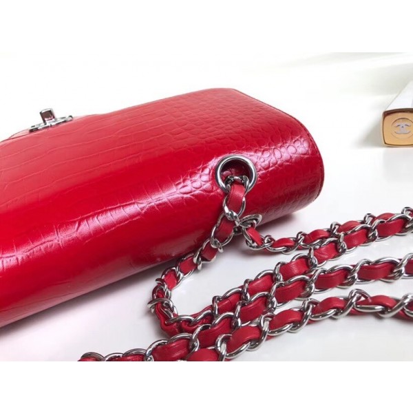 Chanel Alligator Textured Pattern Classic Flap Bag A01112 Red 2018