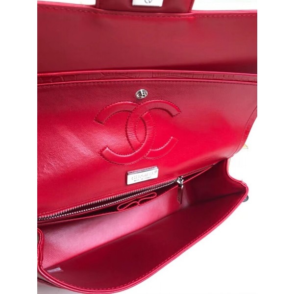 Chanel Alligator Textured Pattern Classic Flap Bag A01112 Red 2018
