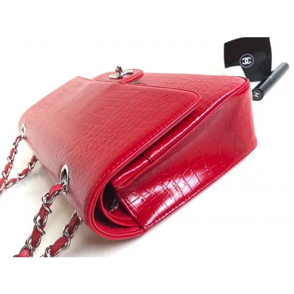 Chanel Alligator Textured Pattern Classic Flap Bag A01112 Red 2018