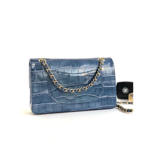 Chanel Alligator Textured Pattern Classic Flap Bag A01112 Blue 2018