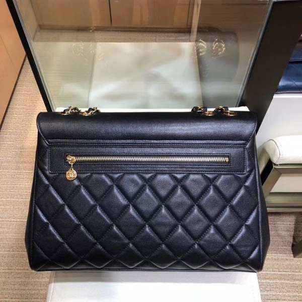 Chanel Grained Calfskin Flap Shoulder Bag A92233 Navy Blue 2018