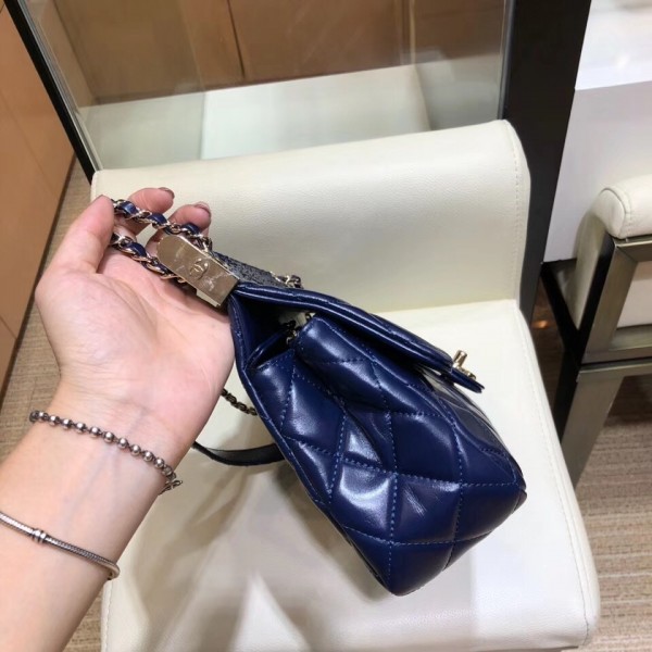 Chanel Lambskin/Python Flap Bag A57947 Blue 2018