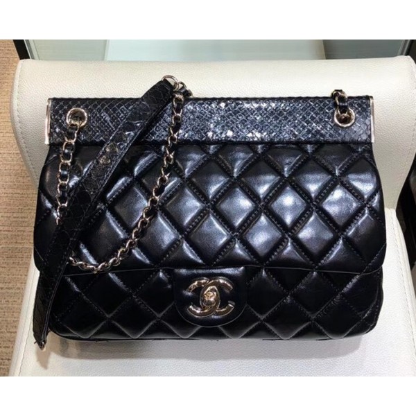 Chanel Lambskin/Python Flap Bag A57947 Black 2018