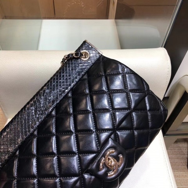 Chanel Lambskin/Python Flap Bag A57947 Black 2018