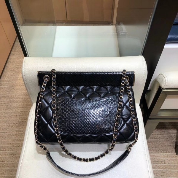Chanel Lambskin/Python Flap Bag A57947 Black 2018
