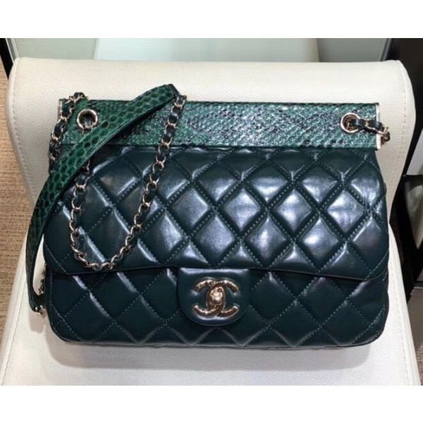 Chanel Lambskin/Python Flap Bag A57947 Green 2018