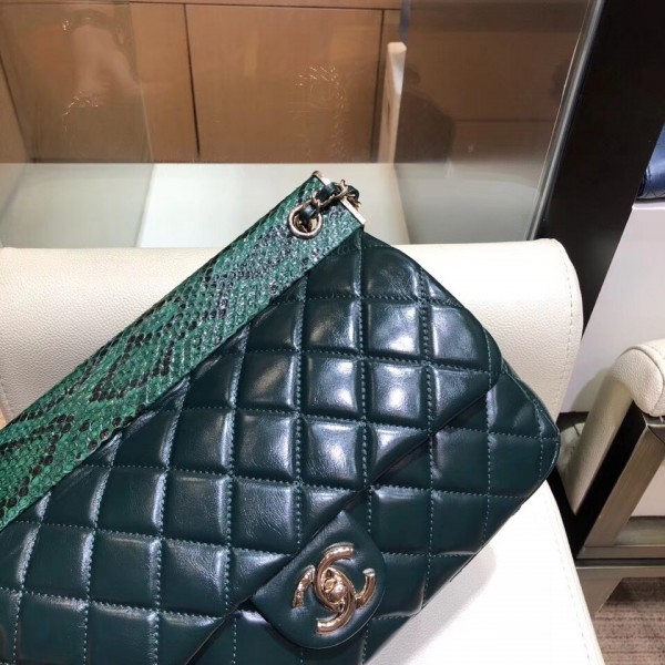 Chanel Lambskin/Python Flap Bag A57947 Green 2018