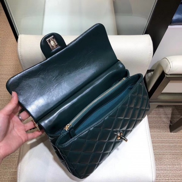 Chanel Lambskin/Python Flap Bag A57947 Green 2018