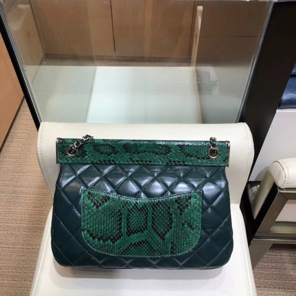 Chanel Lambskin/Python Flap Bag A57947 Green 2018