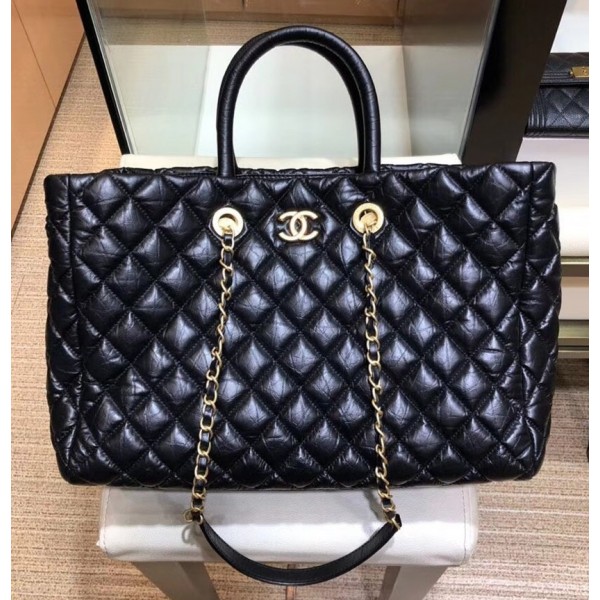 Chanel Quilting Aged Calfskin Large Shopping Bag A93525 Black 2018