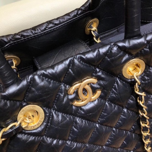 Chanel Quilting Aged Calfskin Large Shopping Bag A93525 Black 2018