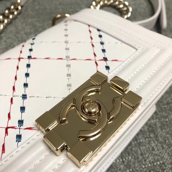 Chanel Embroidered Boy Chanel Small Flap Bag White 2019