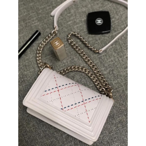 Chanel Embroidered Boy Chanel Small Flap Bag White 2019