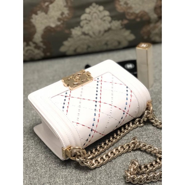 Chanel Embroidered Boy Chanel Small Flap Bag White 2019