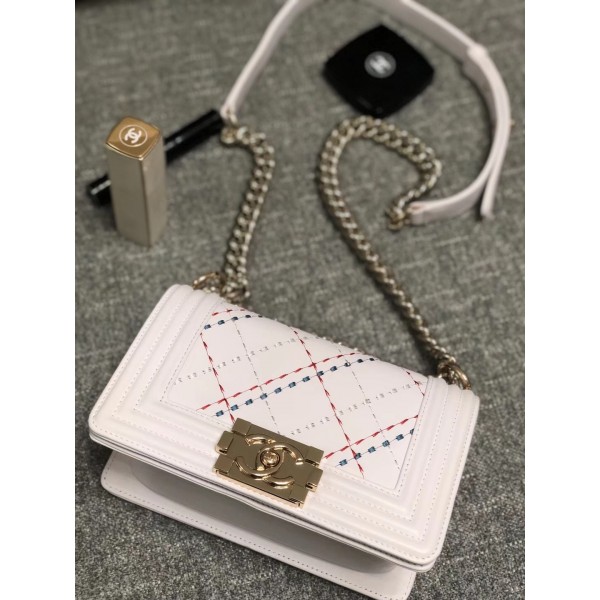 Chanel Embroidered Boy Chanel Small Flap Bag White 2019