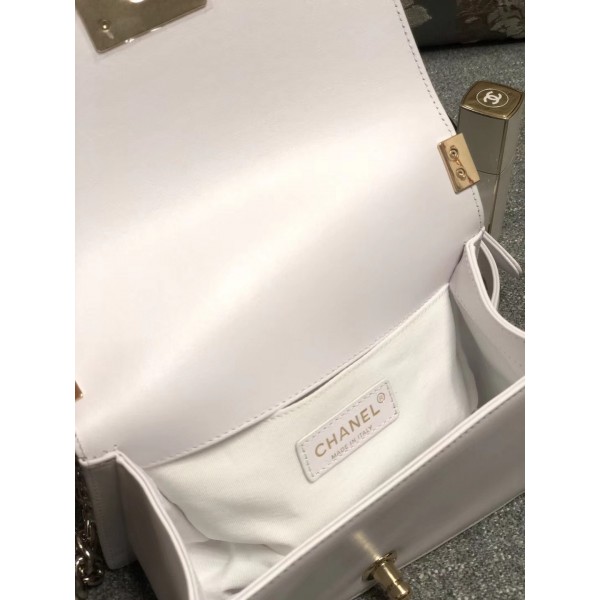Chanel Embroidered Boy Chanel Small Flap Bag White 2019