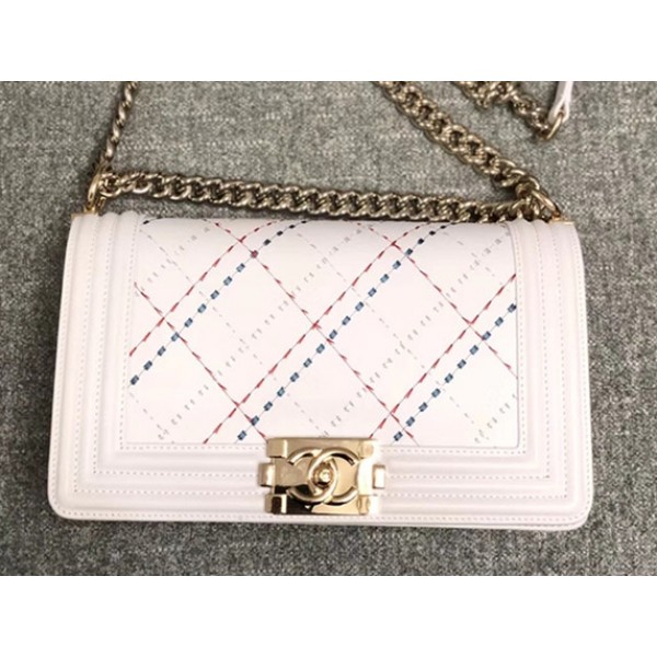 Chanel Embroidered Boy Chanel Medium Flap Bag White 2019